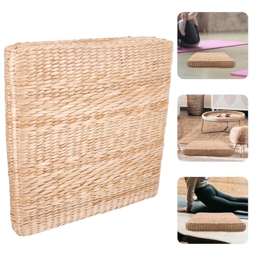 Hemobllo Meditation Cushion Floor Pillow Japanese Braided Straw Seat Cushion Square 40x40cm 6cm Thick for Yoga and Zen Sitting