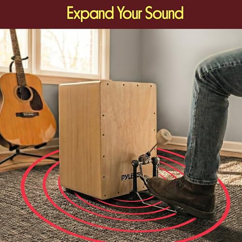 Pyle Jam - Wooden Cajon - Handcrafted Stringed Lightweight Percussion Box With Internal Guitar Strings, Rubber Capped Feet, Suitable For All Ages