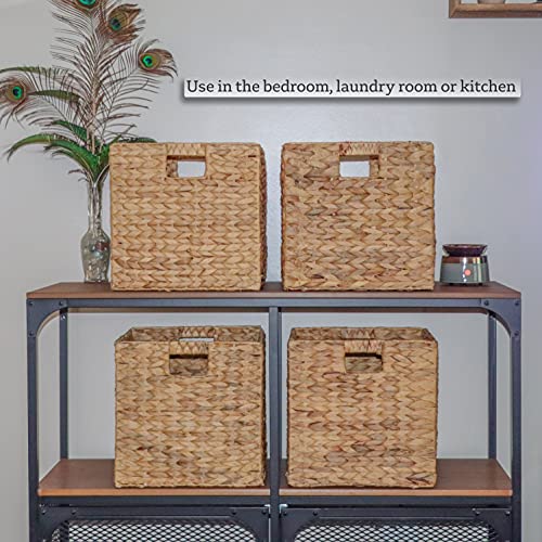Trademark Innovations Foldable Hyacinth Storage Baskets with Iron Wire Frame (Set of 4)