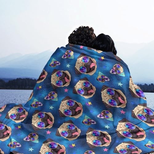 Adults Men Women Soft Blankets, Galaxy Pug with Cool Glasses Warm Throw Wrap Cover Wearable Blanket, Sleeping Blankets - color: Pattern 11, size: 60x80inch-adults