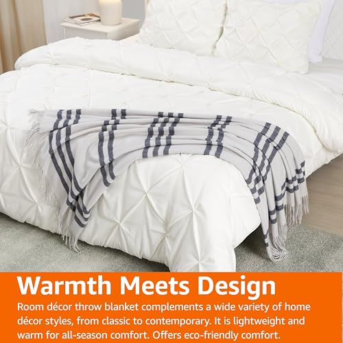 Amazon Basics Room Décor Throw Blanket, Lightweight and Cozy, Recycled Polyester, 50" x 60", Light Grey With Blue Stripes - color: Light Grey With Blue Stripes, style: Woven