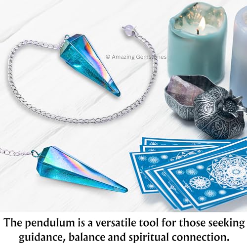 Amazing Gemstone Aqua Aura Quartz Crystal Pendulum for Divination - Certified Dowsing Crystals and Healing Stones for Chakra Balancing and Meditation - Enhance Reiki Spiritual Growth - color: Aqua Aura Quartz