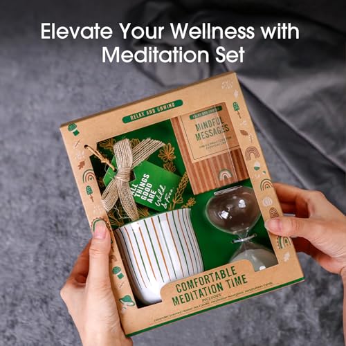 Meditation Accessories Set Include Mindfulness Card Eco-Friendly Scented Candle in Ceramic Jar Exquisite Hourglass Get-Well Gifts Sets Self Care Gift Set