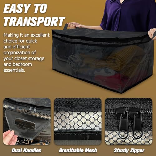 HIBAG 20 Gallon Large Storage Bag for Clothes, Zipper Clothing Storage Bag Organizer with Handles, for Comforters Blankets Pillows Bedding (Black, 2 Pack) - size: 20 gal Black - 2 pack