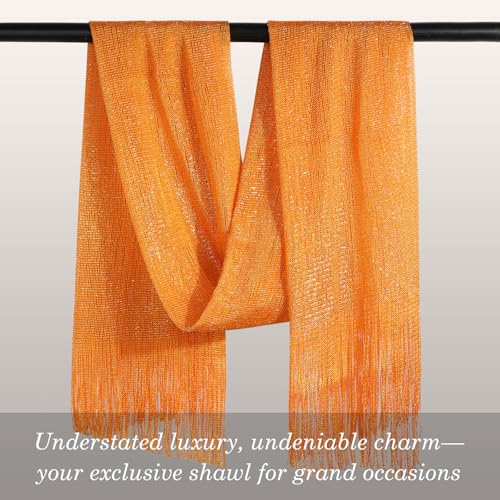 Sumolux Shawls Wraps for Evening Dresses Metallic Glitter Shawls Scarf for Women Sparkling Wedding with Free Buckle - color: Orange
