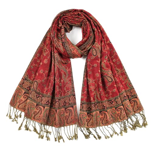 SmilerSmile Colorful Scarf Wraps for Womens Tassel Shawl Wrap - color: 11-paisley/Red