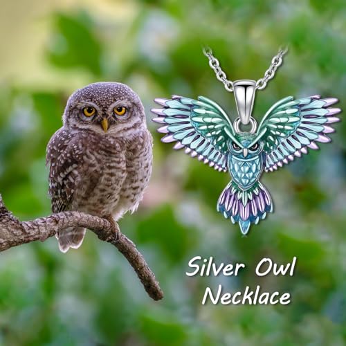 Hummingbird/Phoenix/Owl/Dove/Flamingo/Raven/Blue Jay/Cardinal/Peacock/Eagle/Parrot/Robin Necklace for Women 925 Sterling Silver Bird Pendant Necklace Animal Jewelry Gift for Mother Wife - style: Owl Necklace