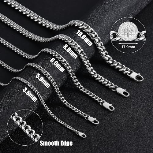 Chain for Men Stainless Steel Cuban Link Chain Necklace Silver Toned Mens Necklaces 18, 20, 22, 24, 26 Inch - size: 26 Inches, style: 6mm width-stainless steel