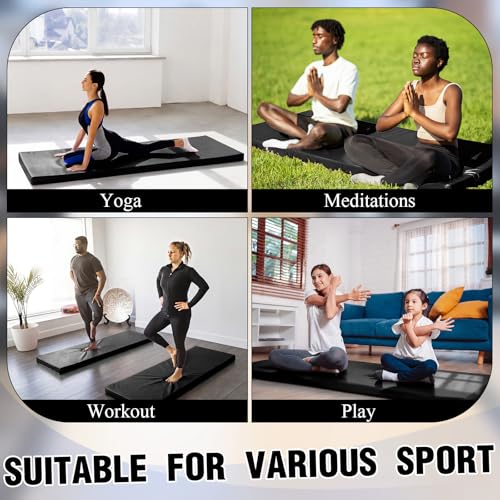 Lyrow 3 Inch 72"x 24" Thick Foldable Yoga Mat with Carry Strap, Non-slip Portable Foam Gym Mat for Yoga, Pilates and Stretching - color: Black