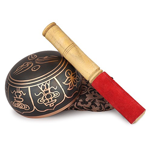 Tibetan Singing Bowl Set (4 Inch) with Mallet & Cushion – Meditation Sound Bowl for Yoga, Mindfulness & Relaxation – Handcrafted Gift Set (Black) - color: BLACK