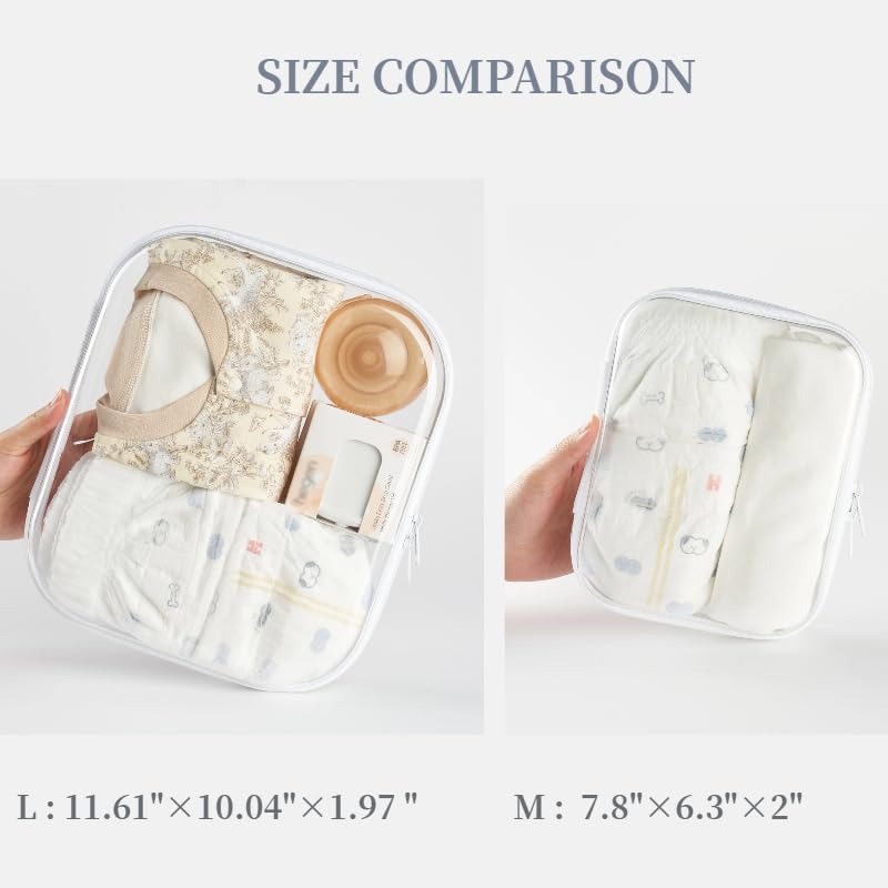 6-Pack Large Clear Hard Shell Zipper Pouches, Clear Zipper Bags, Hard Case Pouches for Purse & Diaper Bag Organizer,and Travel Essentials(6L) - size: 6L