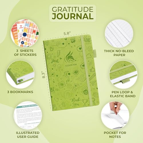Clever Fox Gratitude Journal – Happiness, Positivity & Affirmation Daily Journal – Inspirational Daily Notebook – 3 Months, A5 (Spring Green) - color: Spring Green, size: A5 (5.8″ x 8.3″)
