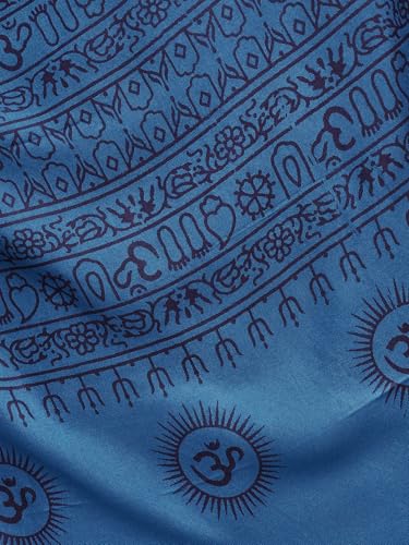 Exotic India Prayer Shawl with Printed Hare Ram Hare Krishna Mantra - PolyCotton - color: Teal
