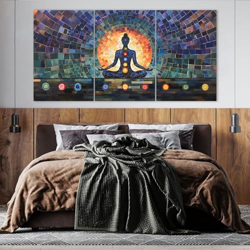 Rubelike Yoga Zen Wall Art - Chakra Spiritual Canvas Wall Decor, Meditation Decor, Buddhism Spa Room Poster, Chakra Picture for Living Room Bedroom (16" x 24" x 3 pcs)
