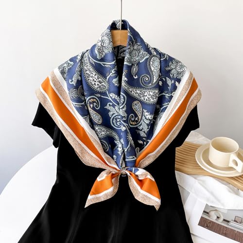 35" Head Scarf Large Square Scarf Like Cotton Hairscarf Fashion Scarves Bandana Night Sleeping Wraps for Women B01 - color: Blue Paisley