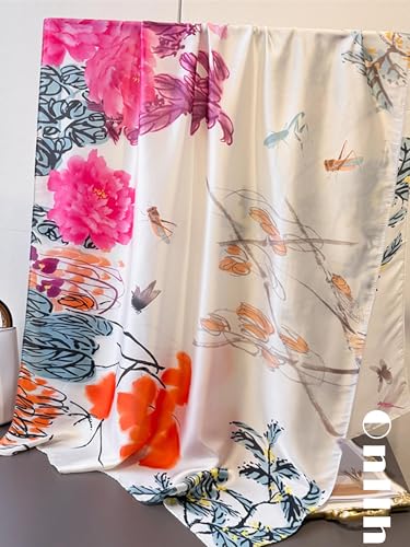 Large Shawl Scarf For Women Lightweight Wraps Silky Headscarf Long Sunscreen Scarfs - color: T28 Purple-pink Flowers / 70"x 35"