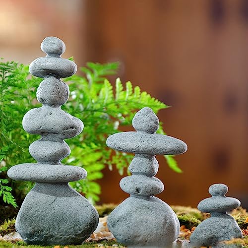 7-Stone Mini Stacked Zen Rock Stone Decor,Handmade Rocks Statues Japanese Garden Decor, Fish Tank Aquarium Decorations,Micro Landscape Decor (7-Stone) - size: 7-Stone