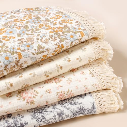 vctops Muslin Baby Blanket with Tassels 100% Cotton Leaf Print Swaddle Blankets 39"x47" Lightweight Soft Breathable Gauze Blanket for Sleeping (Leaf A,39"x47") - color: Leaf, size: Baby(39"x47")