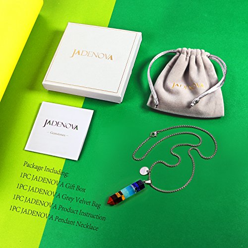 JADENOVA 7 Chakra Stones Necklace Gemstone Pendant Necklace Energy Healing Crystal Divination Pendulum For Women (Cone Hexagonal, 18 Inches Stainless Steel Chain) - style: Hexagonal 7 Chakra Pendant Necklace