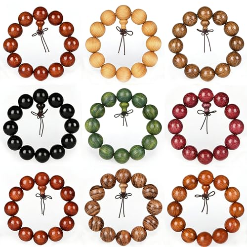 Wooden Prayer Bead Bracelets Traditional Buddhist Mala Bracelet,1pc/pack - size: Dia.18X13mm, style: GoldTanJG