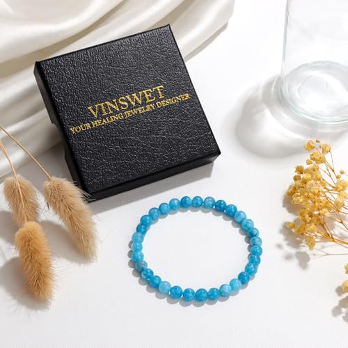 Vinswet 4mm 6mm 8mm Healing Crystal Bracelets for Women Men Natural Stone Beaded Stretch Bracelet Handmade Gemstone Reiki Spiritual Jewelry Gifts - color: Apatite, size: 6mm