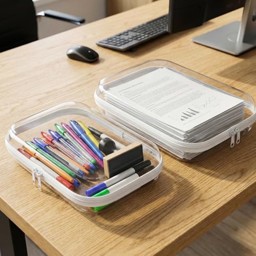 Dimore Ultimate Organizer Kit - 6 Pack Clear Hard Shell Zipper Case (2 Large + 2 Medium + 2 Small) Multi-Size Set, Complete Storage Solution for Makeup, Crafts, Toys, Electronics (6Pack)