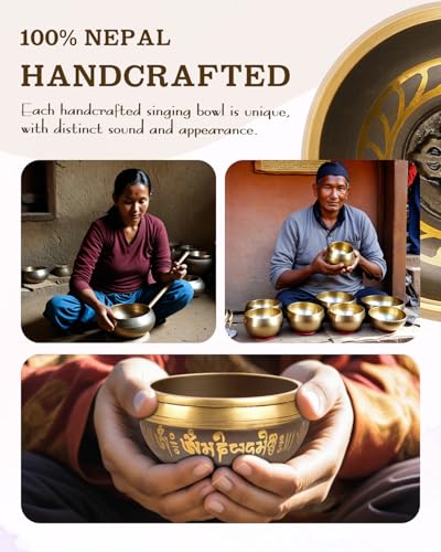 Tibetan Singing Bowls – Hand-Hammered in Nepal, Authentic Meditation Sound Bowls for Yoga, Chakra Healing, Mindfulness & Spiritual Self-Care Gifts for Women - color: Buddha-Black