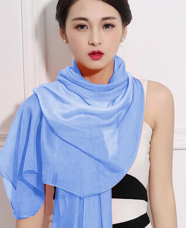 Cotton Silk Scarf Elegant Soft Wraps Color Shade Scarves for Women - color: Gradient - Light Sky Blue