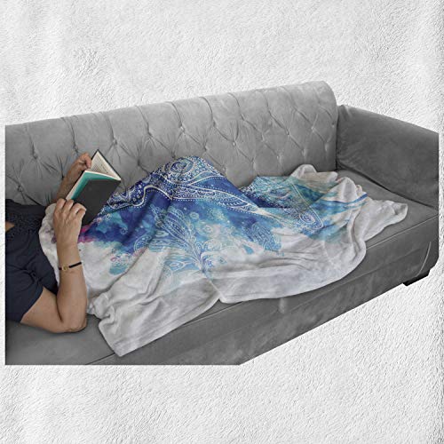 Lunarable Yoga Throw Blanket, Ornamental Art Mandala Lotus Cross-Legged Position Print, Flannel Fleece Accent Piece Soft Couch Cover for Adults, 50" x 70", Aqua Blue Pink - size: 50" x 70" for Adults