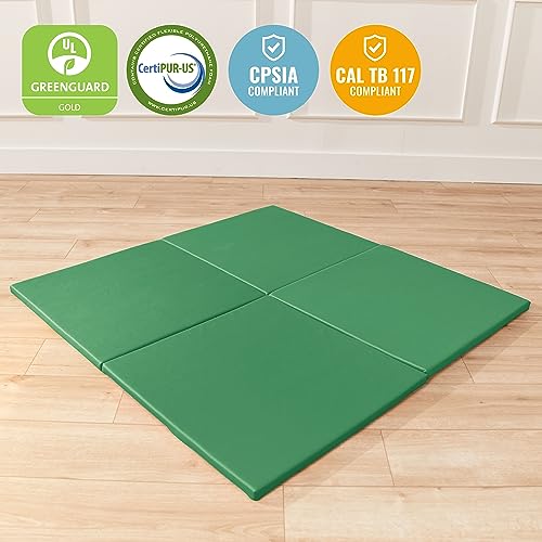 ECR4Kids SoftZone Play Patch Activity Mat Squares, Modular Playmat, Green, 4-Pack - color: Green