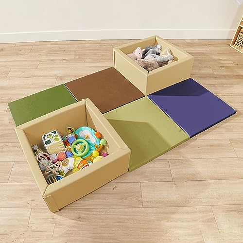 ECR4Kids SoftZone Play Patch Activity Mat Squares, Modular Playmat, Earthtone, 4-Pack - color: Earthtone