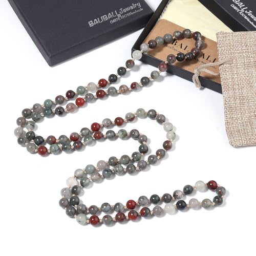 Beaded Necklace Hand Knotted for Woman - color: Bloodstone