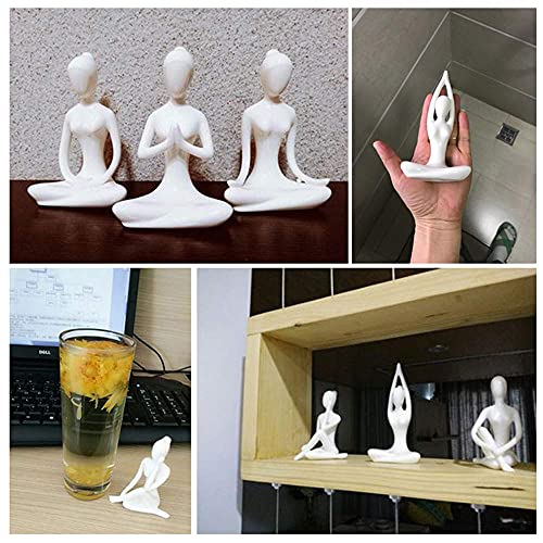 OwMell Lot of 4 Meditation Yoga Pose Statue Figurine Ceramic Yoga Figure Set Decor - White - color: White