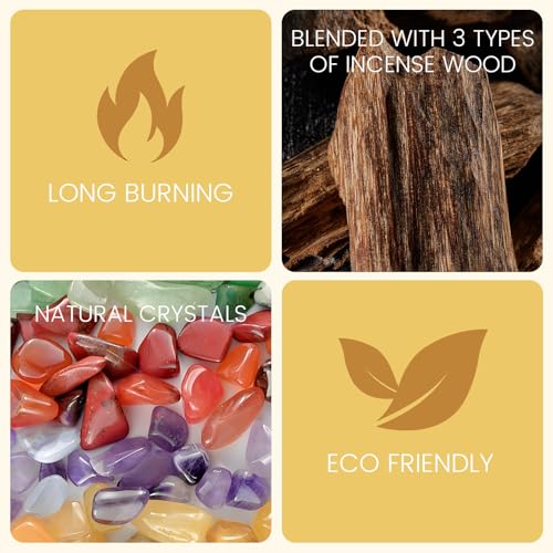 Creative Flow & Career Boost | Incense Sticks Crystal Holder Kit | Yellow Citrine Gem Stones with 80 Natural Sticks Palo Santo Incense-Stick | Home,Healing,Reiki,Meditation,Yoga & Relaxation - style: Creativity/Success