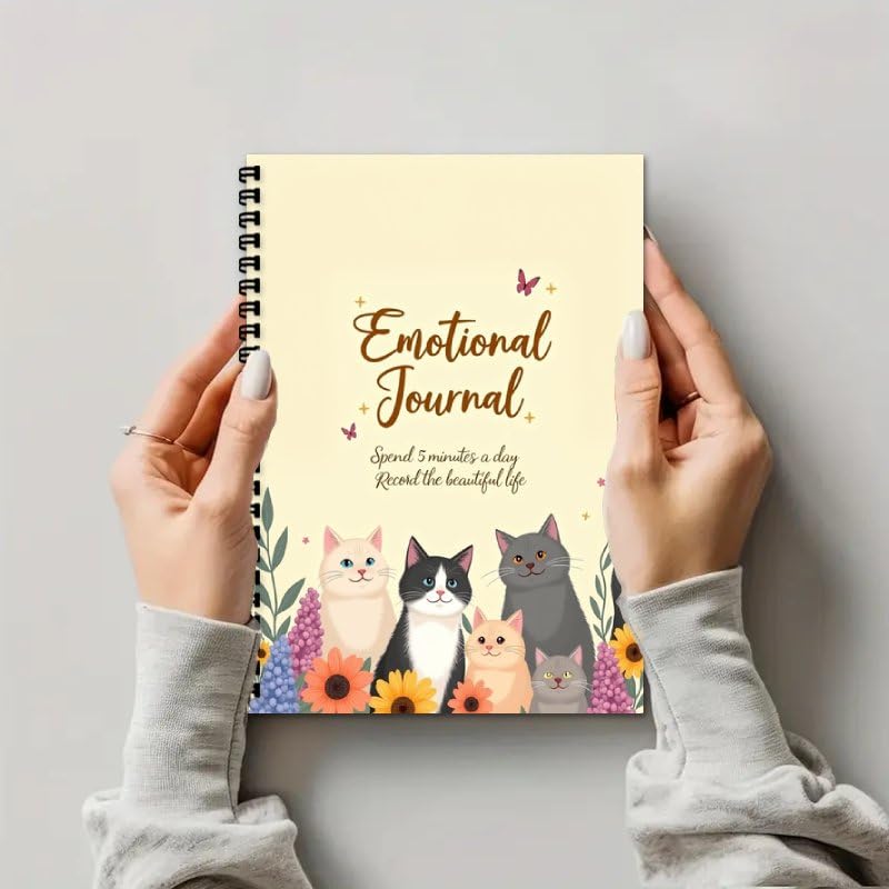100 Pages The Emotions Journal, A5 Guided Mental Health & Self Care Diary with Daily Mood Tracker for Women & Wellness Prompts (Cat D) - color: Colorful-B
