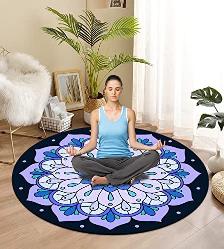 Round Meditation Pilates Yoga Mat Luxury Suede Large Yoga Mat Natural Rubber Non-Slip Base is ery Suitable for Meditation, Stretching, Yoga Environmental Protection, Fitness Exercise, Home and Outdoor. 140CM Diameter - color: Light purple