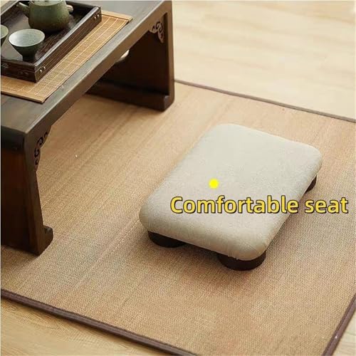 Meditation Floor Cushion with Wooden Legs,Portable Seating Pillow for Yoga, Tea Ceremony,and Living Room, Soft Linen Fabric, Low Profile Floor Seat for Adults, Large