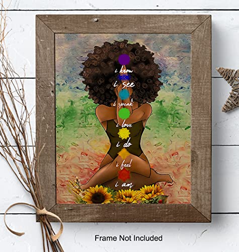 Black Art for African American Women - Boho Positive Affirmations Zen Meditation Decor - Inspirational Afro Yoga Wall Art - New Age Hippie Chakra Room Decor - Personal Growth Uplifting Spiritual Gifts - size: 8"L x 10"W