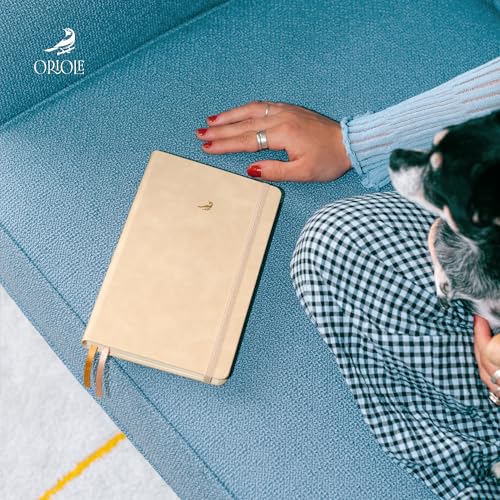 Oriole Vegan Leather Ruled Notebook - Walnut Cream | 176 Pages of Thick Lined Paper | Soft Touch Hardcover Journal (5 x 8 in) with Gold Foil Bird Design & Luxury Gift Box - color: Walnut Cream