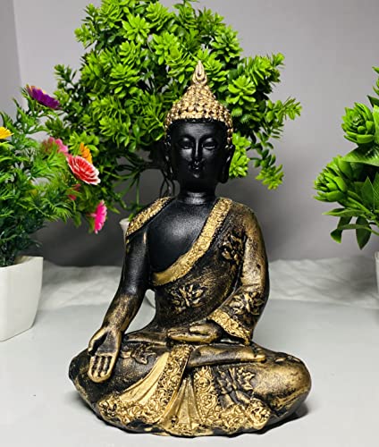 INDIAN CRAFT CASTLE Rustic Buddha Statue Japanese Style Zen Garden Sculpture Figurine Meditating Sitting Dhyana Mudra Lotus Pose Yoga Altar Peace Harmony Home Decor 8 inch Metallic - color: Metallic