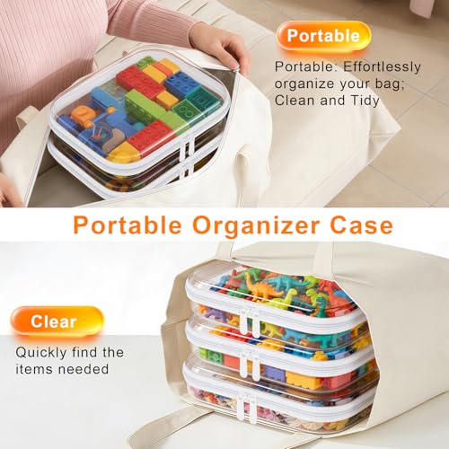 3PCS Clear Hard Shell Zipper Case,Toy Organizers and Storage Box,Clear Toiletry Cosmetic Case,Travel Makeup Bags,Diaper Bag Organizer,Pencil Case,Medium Stackable Portable Zipper Pouches 9.85*7.9*2 IN - size: M