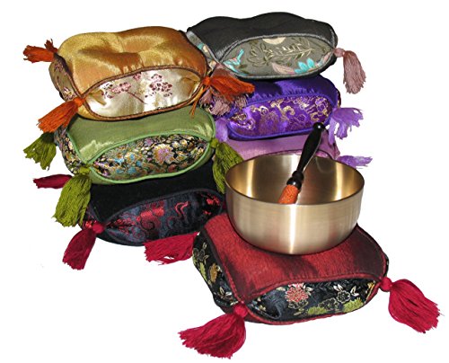Meditation Accessory Japanese Rin Gong Singing Bowl Set 3.5" dia with Cushion & Stained Wood Striker - Purple - color: 3.5" Brocade Purple