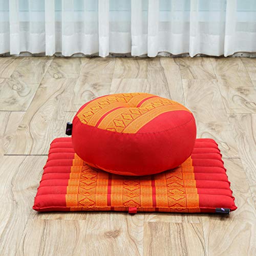 Leewadee Meditation Cushion Set – 1 Small Zafu Yoga Pillow and 1 Small Roll-Up Zabuton Mat Filled with Kapok - color: Sf02 - Orange