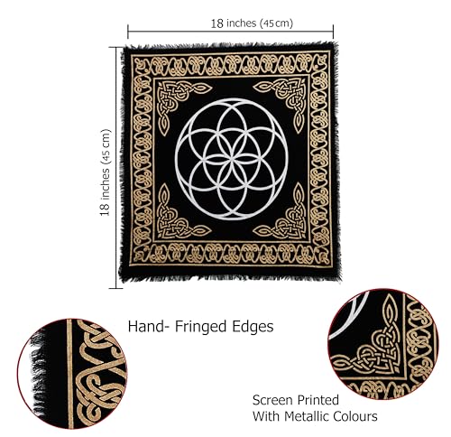 Indian Consigners Altar Cloth Seed of Life Witchcraft Alter Tarot Spread Top Cloth Wiccan Square Spiritual 18 by 18 Sacred(Seed of Life Gold Silver) - color: Seed of Life Gold Silver