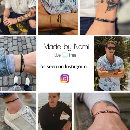 Made by Nami Nautical Rope Bracelet for Men Waterproof & Adjustable Wrap String Bracelets with Snap Hook Gift for Him - color: White Black