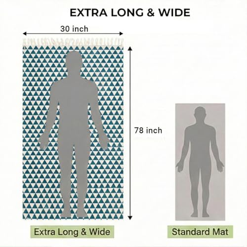 VINYASA Handwoven Cotton Yoga Rug Mat – Naturally Dyed | Absorbent, Washable Yoga Mat/Fitness Rug, Hatha, Pilates & Meditation - Non-Slip Grip | Extra Long & Wide | Trikon Series