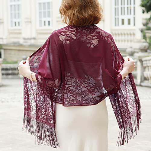 RIIQIICHY Shawls and Wraps for Evening Dresses Scarfs for Women Pashmina Wedding Formal Shawl - color: Burgundy-2