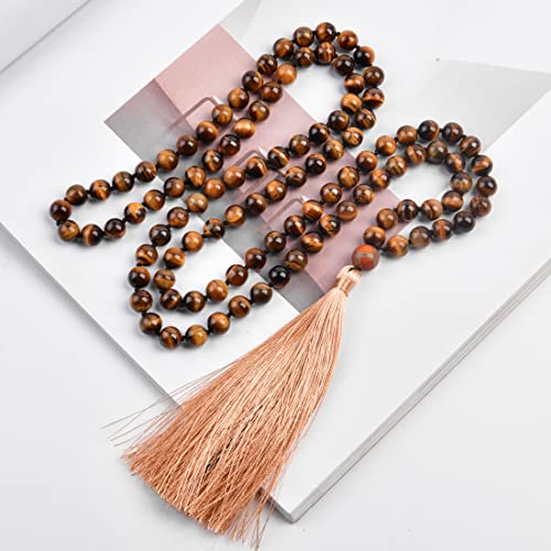 YGLINE Chakra 108 Mala Beads Bracelet Real Healing Gemstone Yoga Meditation Hand Knotted Mala Prayer Bead Necklace - color: Style 11