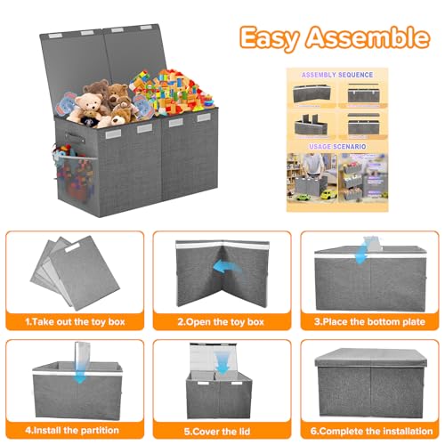 Large Toy Box Chest, Collapsible Sturdy Toy Storage Organizer Boxes Bins Baskets Dinosaur Kids Toy Chest Bin with Lids for Boys Girls Living Room Playroom Bedroom Nursery 25"x14"x16" Gray - color: Grey-2