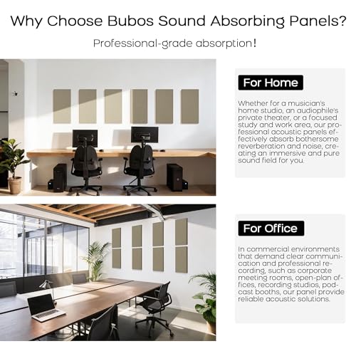 BUBOS 4 PCS Fabric Acoustic Panels, 23.6''x11.8''x1'' Self-Adhesive Soundproofing Panels for Home Studio, Office & Living Room, Sleek Design to Eliminate Echo,Fabric-Clad Jute - color: Jute, size: 23.6''x11.8''